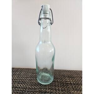 Vintage Blue Green Glass Bottle Porcelain Stopper Clasp Germany